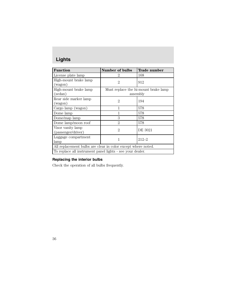 Lights | FORD 2003 Taurus v.2 User Manual | Page 36 / 216