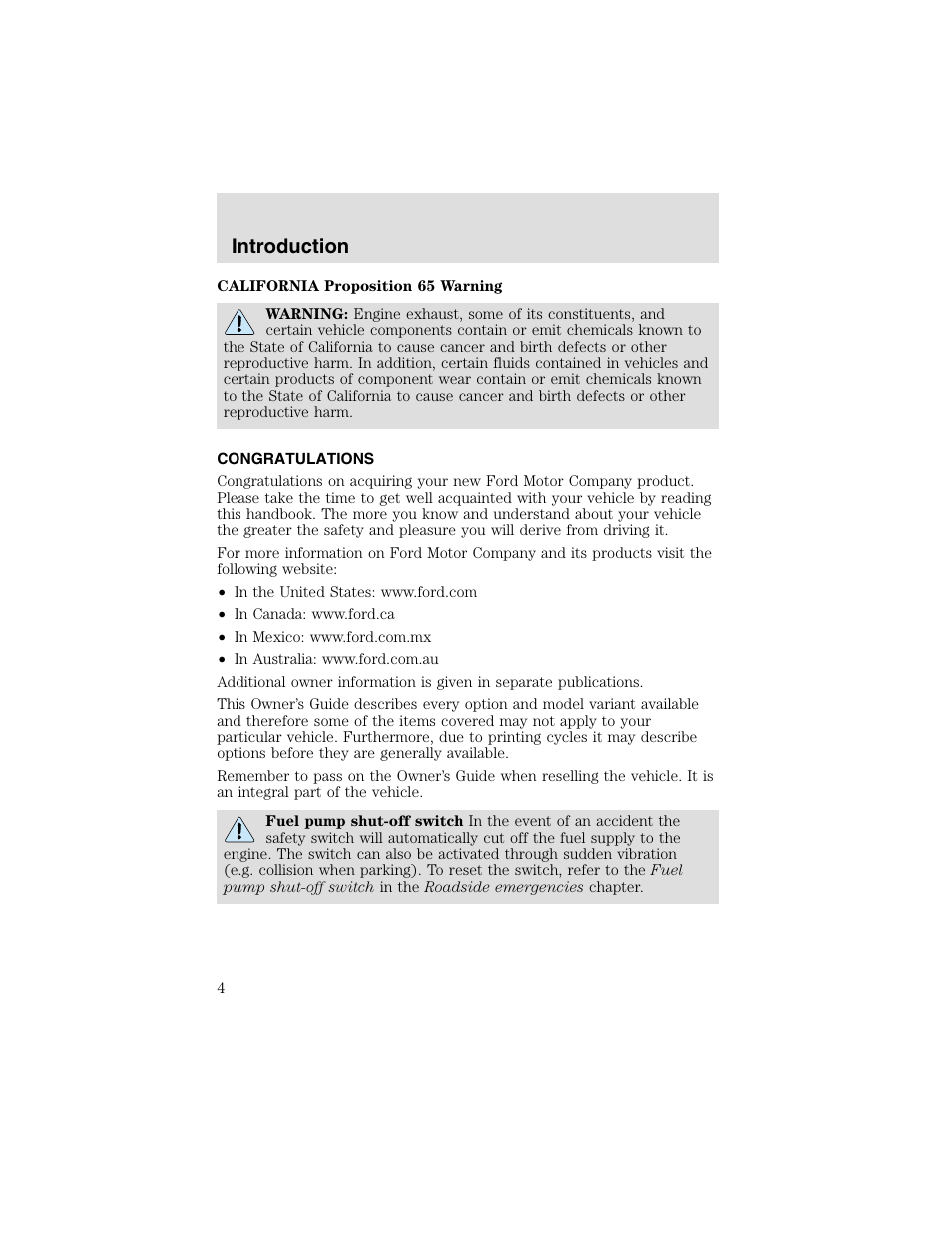 Introduction | FORD 2003 Taurus v.2 User Manual | Page 4 / 216