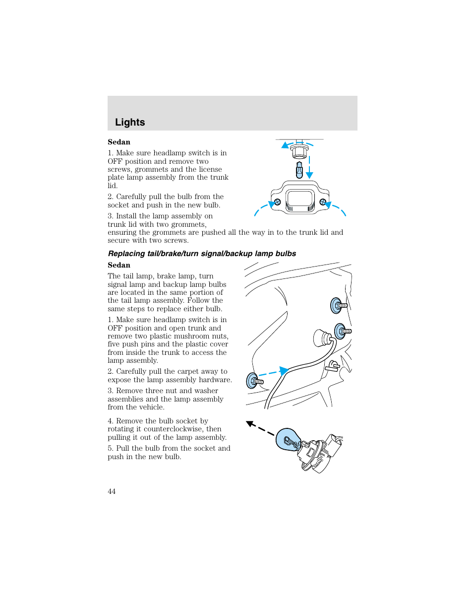 Lights | FORD 2003 Taurus v.2 User Manual | Page 44 / 216