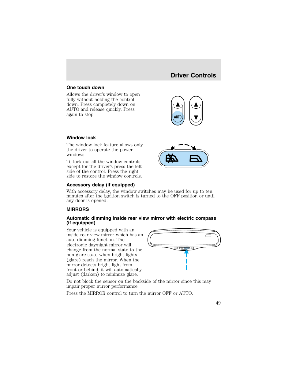 Driver controls | FORD 2003 Taurus v.2 User Manual | Page 49 / 216