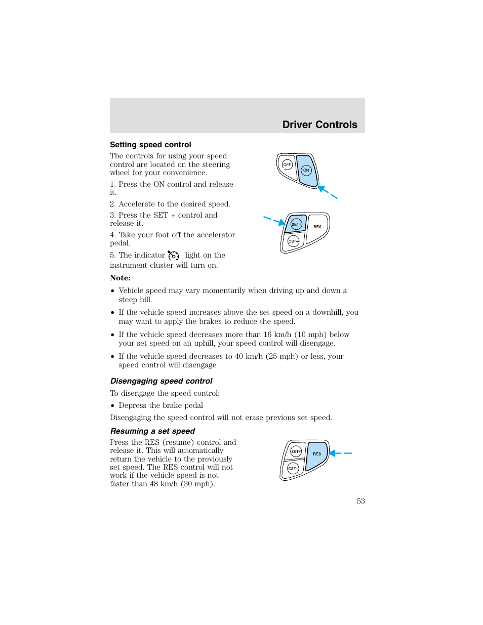 Driver controls | FORD 2003 Taurus v.2 User Manual | Page 53 / 216