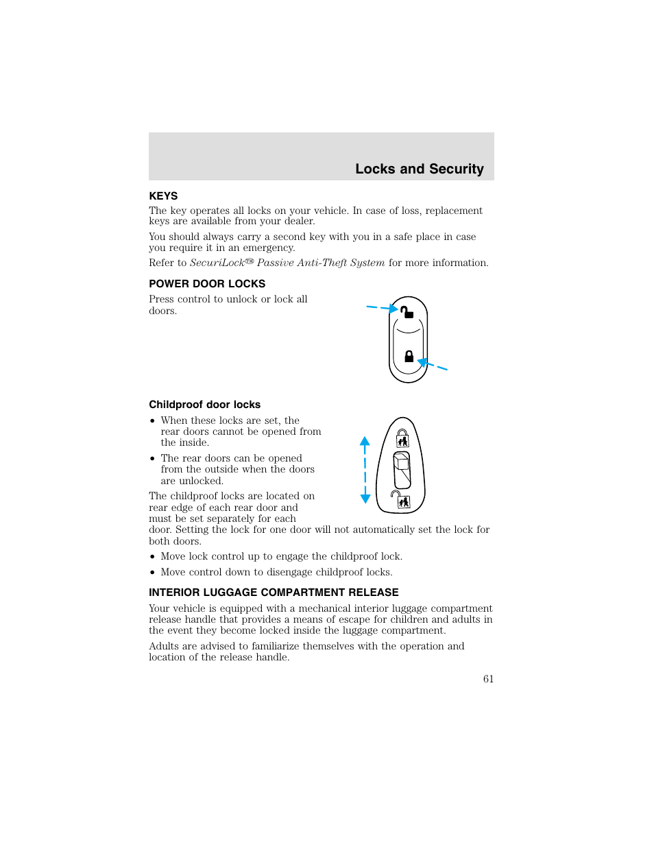 Locks and security | FORD 2003 Taurus v.2 User Manual | Page 61 / 216