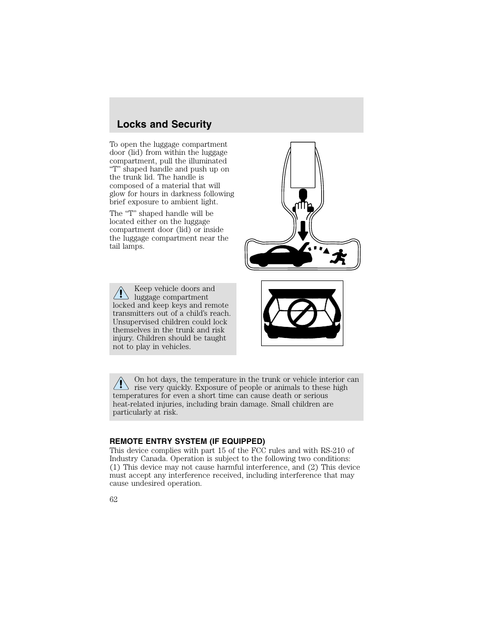 Locks and security | FORD 2003 Taurus v.2 User Manual | Page 62 / 216