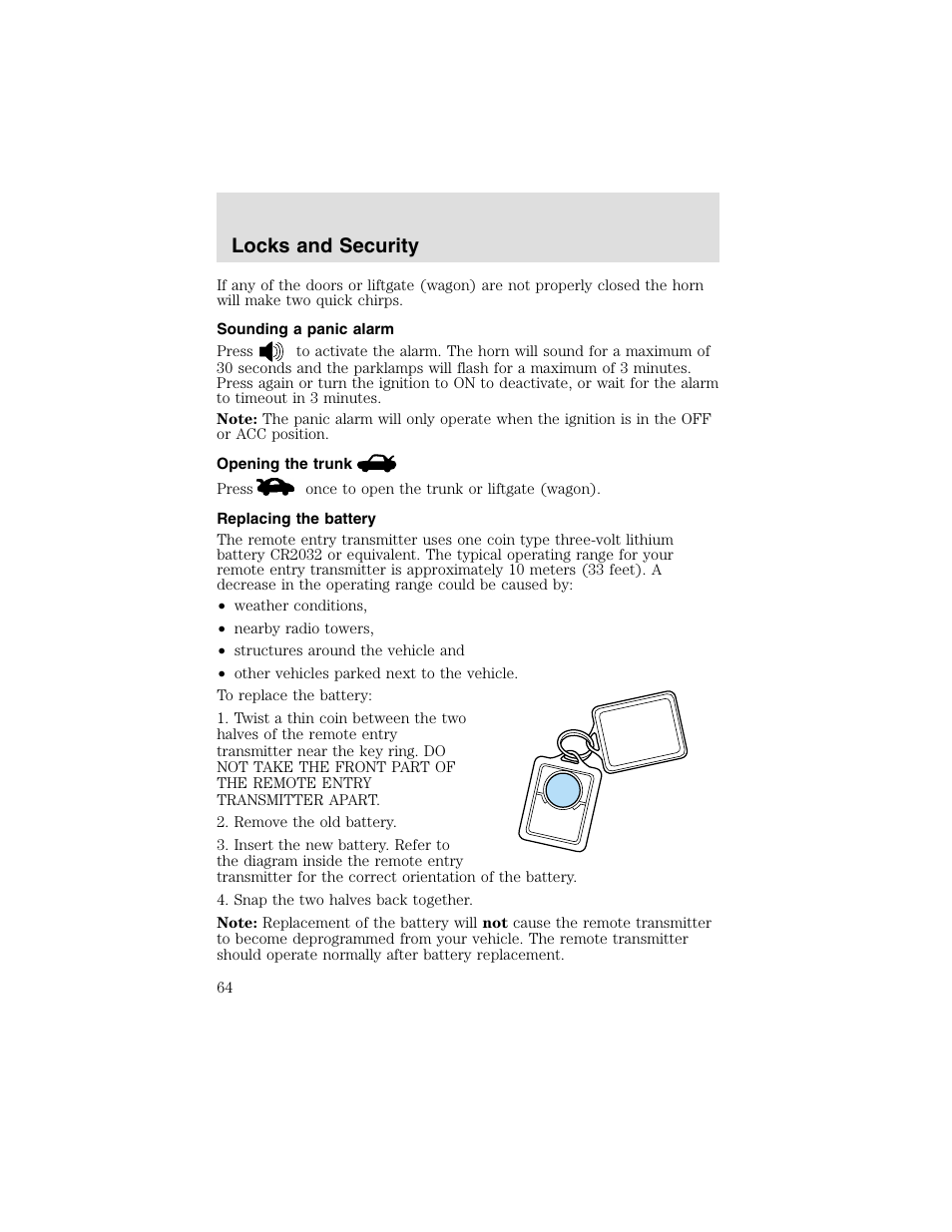 Locks and security | FORD 2003 Taurus v.2 User Manual | Page 64 / 216