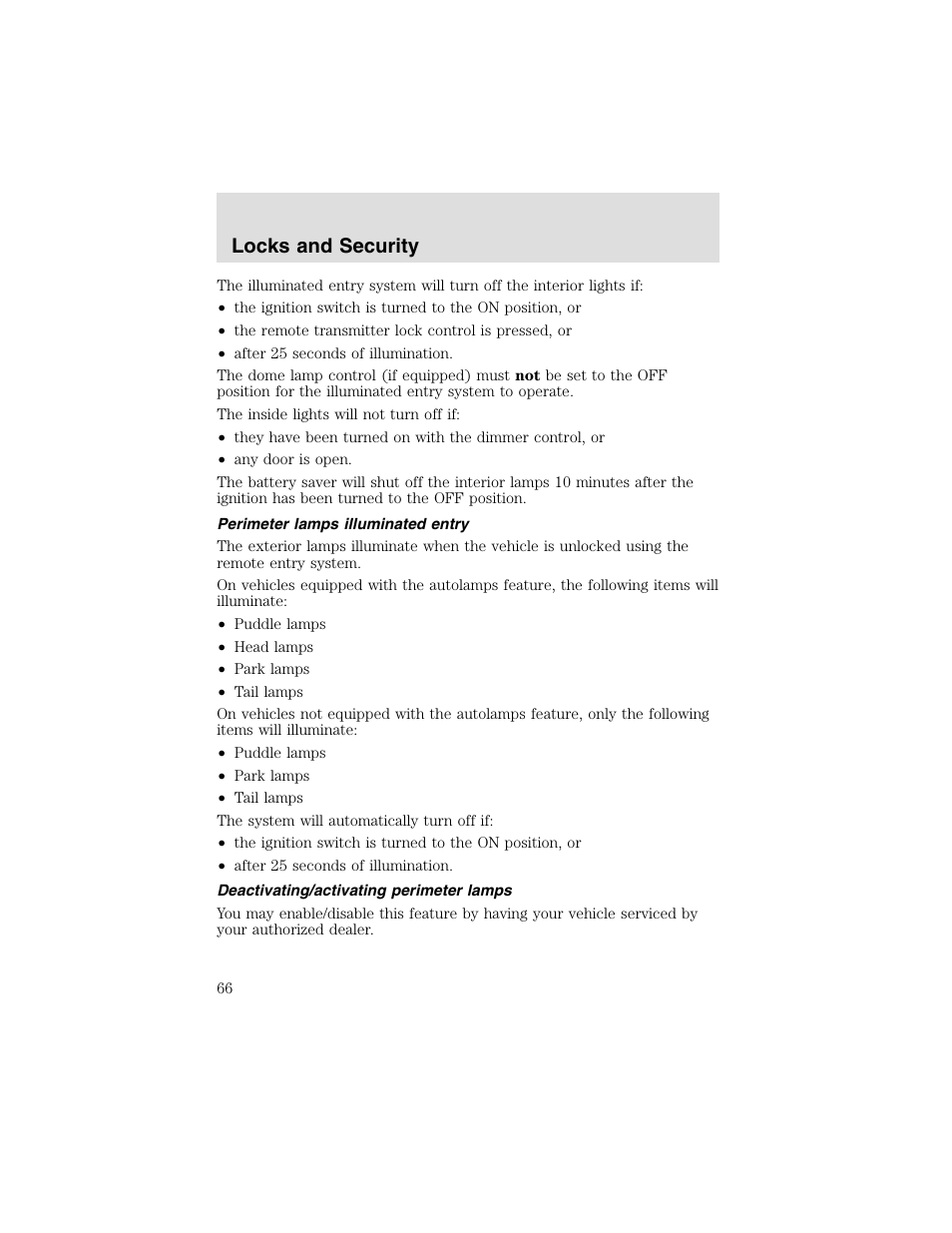 Locks and security | FORD 2003 Taurus v.2 User Manual | Page 66 / 216