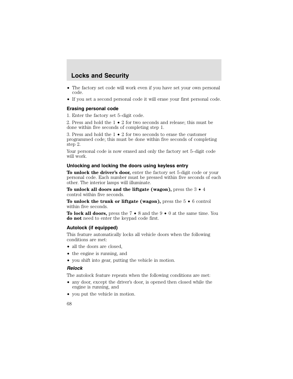 Locks and security | FORD 2003 Taurus v.2 User Manual | Page 68 / 216
