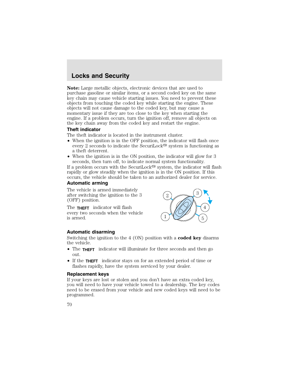 Locks and security | FORD 2003 Taurus v.2 User Manual | Page 70 / 216