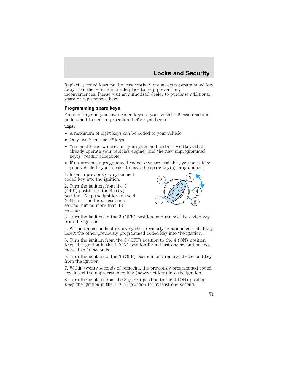 Locks and security | FORD 2003 Taurus v.2 User Manual | Page 71 / 216