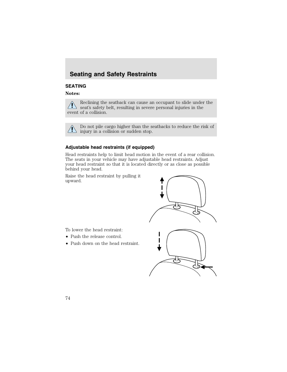 Seating and safety restraints | FORD 2003 Taurus v.2 User Manual | Page 74 / 216