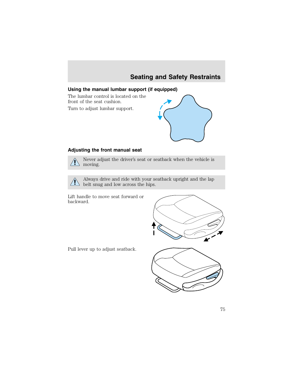 Seating and safety restraints | FORD 2003 Taurus v.2 User Manual | Page 75 / 216