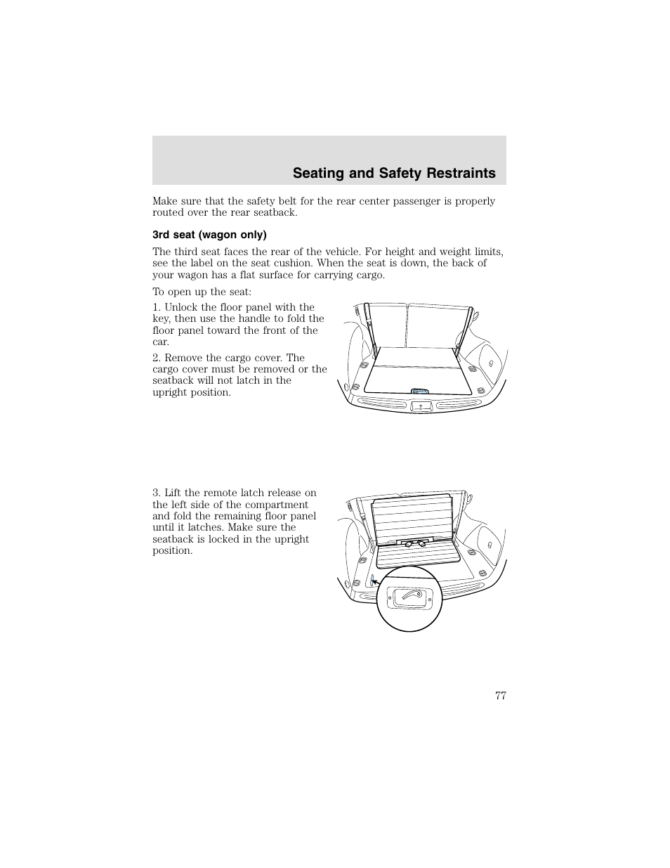 Seating and safety restraints | FORD 2003 Taurus v.2 User Manual | Page 77 / 216