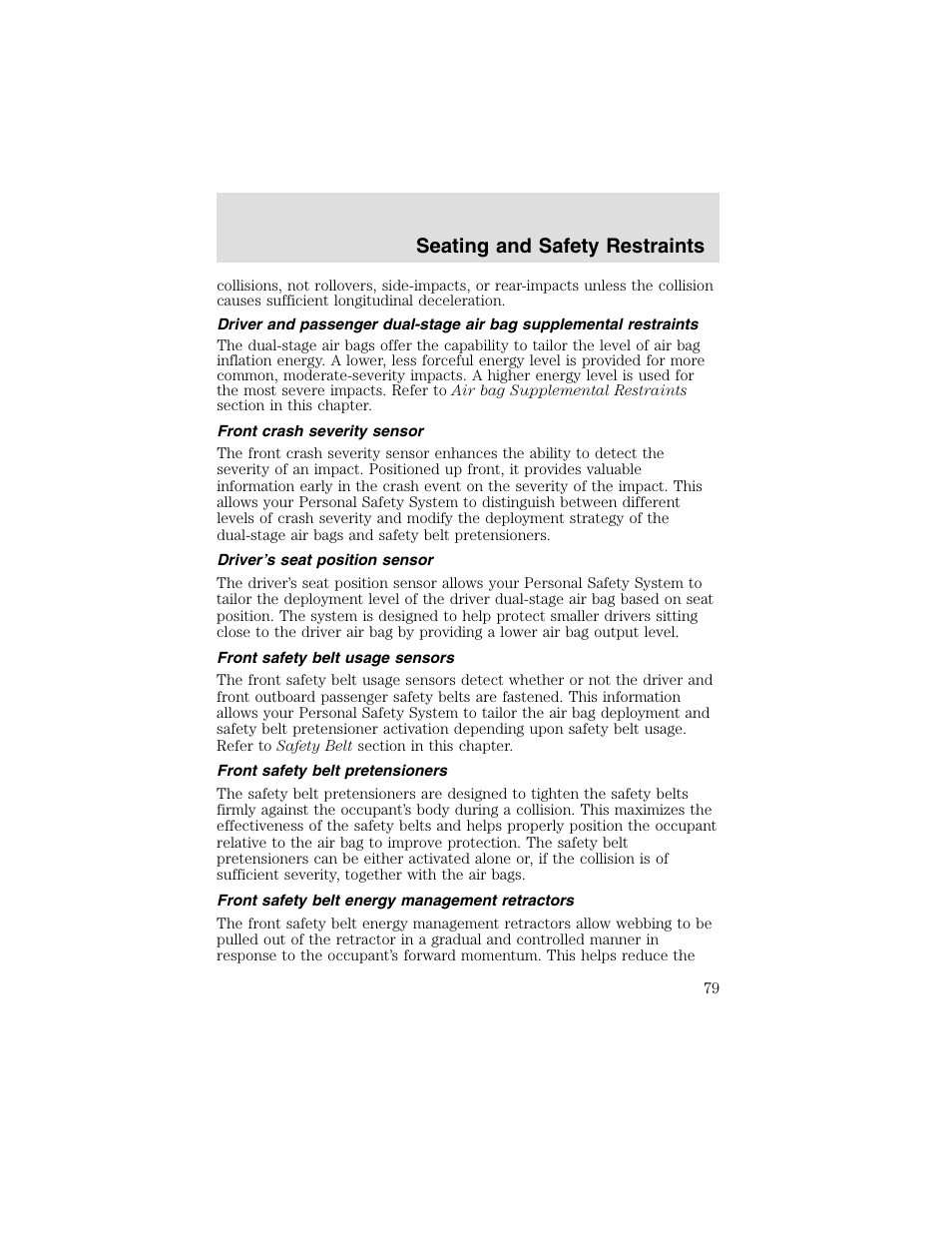 Seating and safety restraints | FORD 2003 Taurus v.2 User Manual | Page 79 / 216