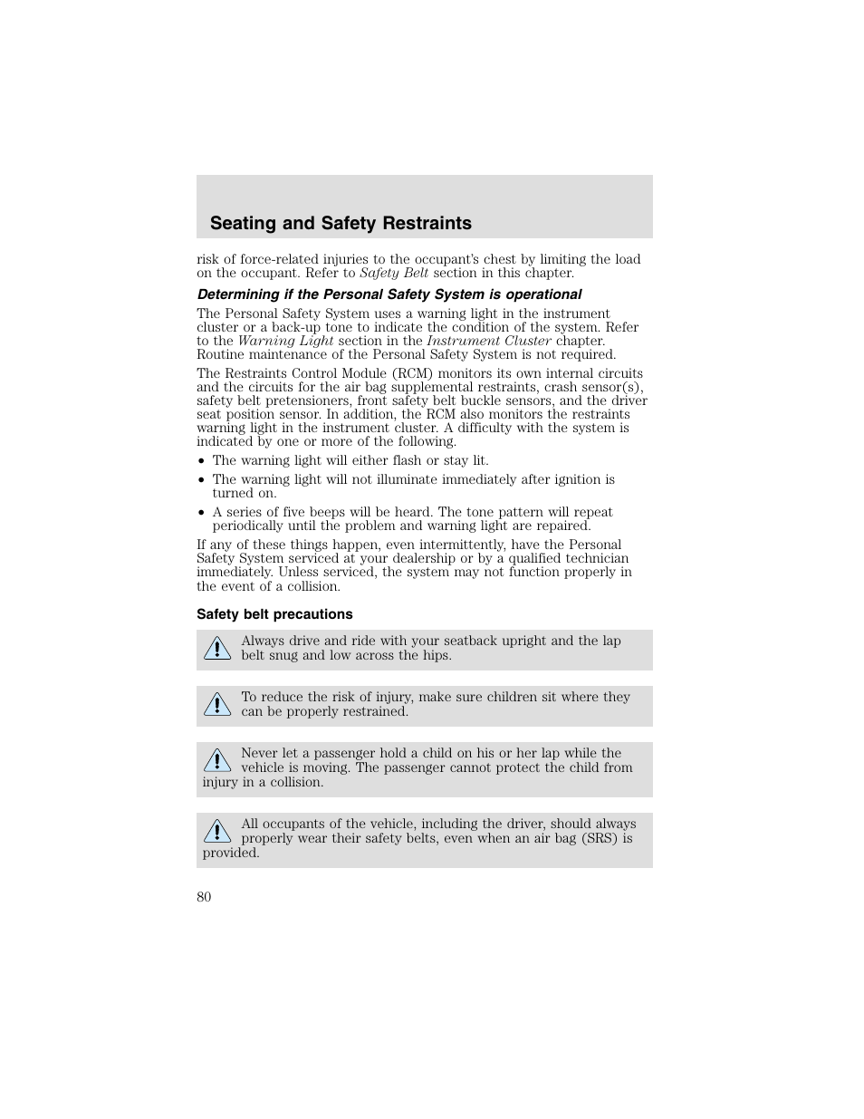 Seating and safety restraints | FORD 2003 Taurus v.2 User Manual | Page 80 / 216