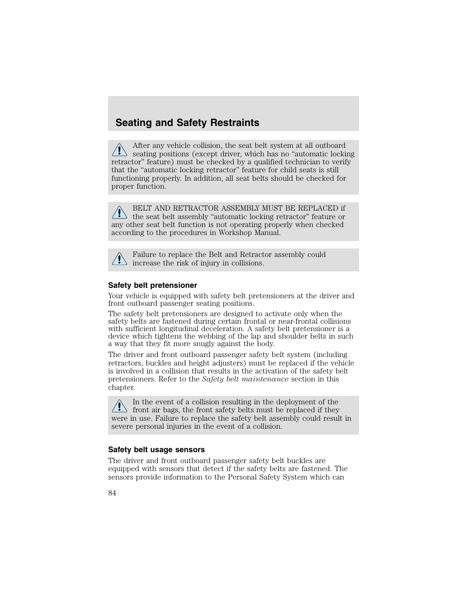 Seating and safety restraints | FORD 2003 Taurus v.2 User Manual | Page 84 / 216