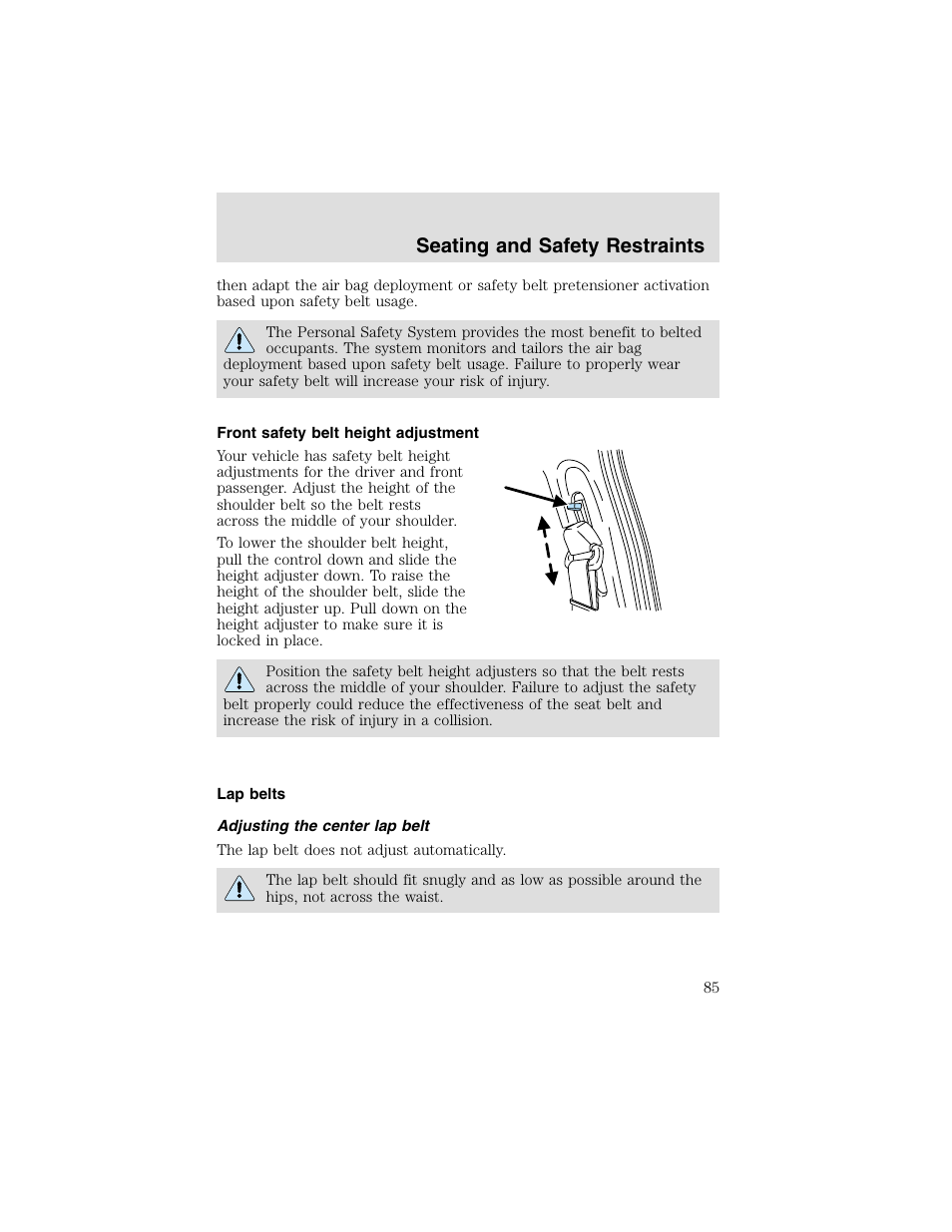 Seating and safety restraints | FORD 2003 Taurus v.2 User Manual | Page 85 / 216