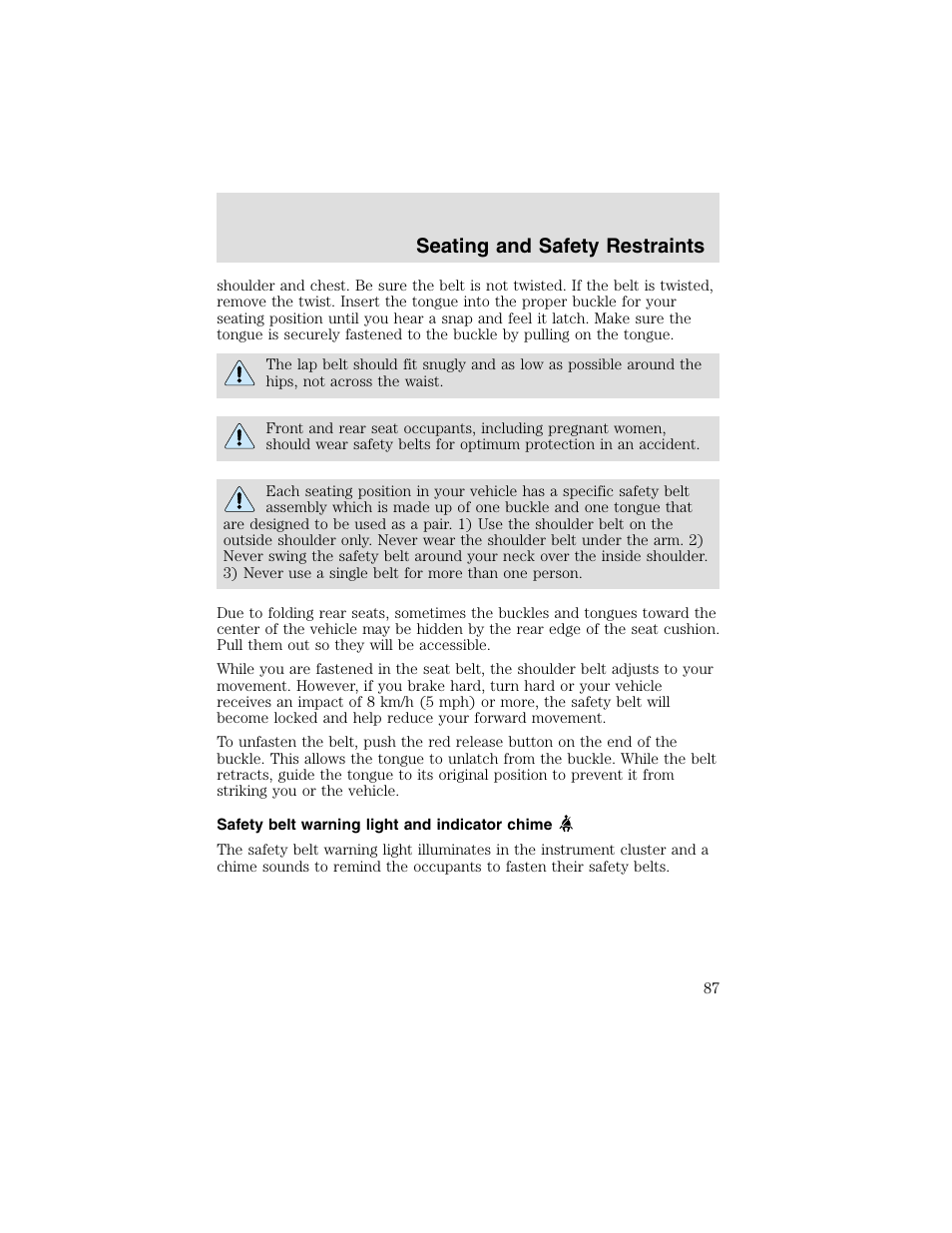 Seating and safety restraints | FORD 2003 Taurus v.2 User Manual | Page 87 / 216