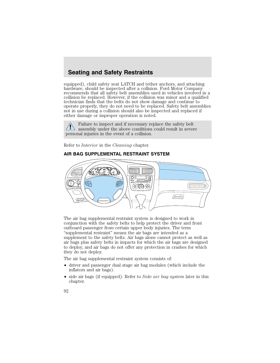 Seating and safety restraints | FORD 2003 Taurus v.2 User Manual | Page 92 / 216
