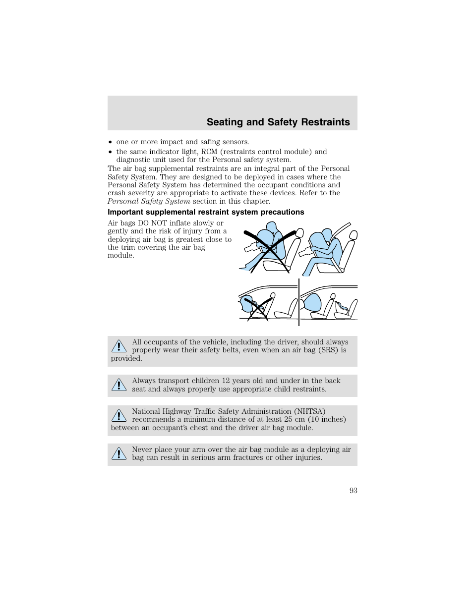 Seating and safety restraints | FORD 2003 Taurus v.2 User Manual | Page 93 / 216