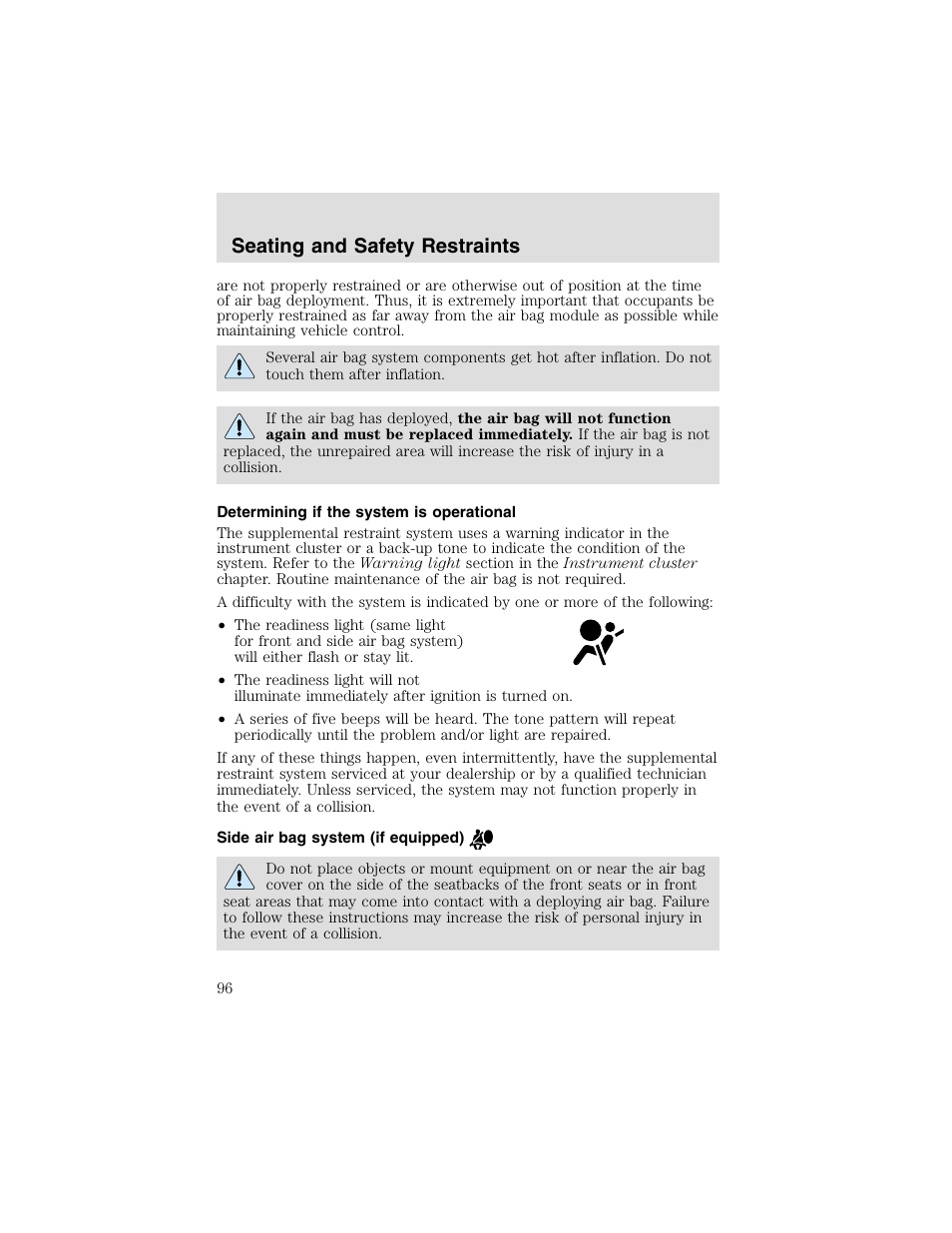 Seating and safety restraints | FORD 2003 Taurus v.2 User Manual | Page 96 / 216