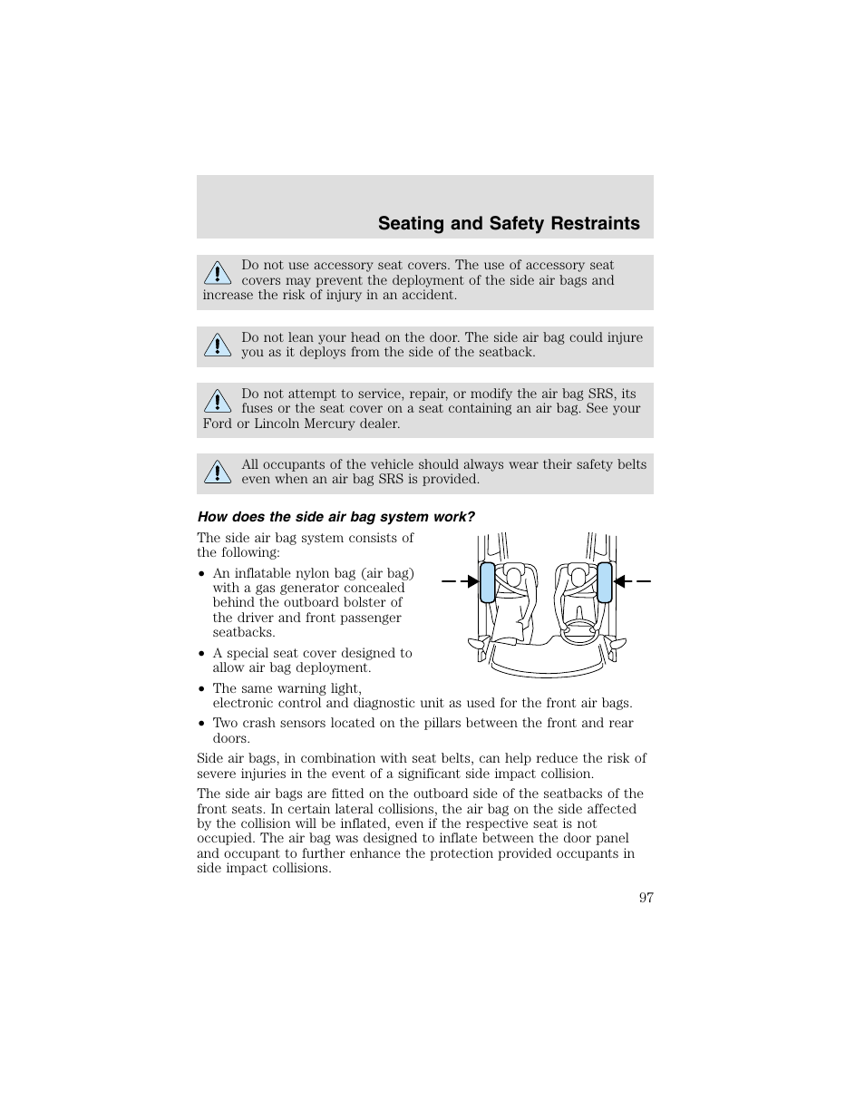 Seating and safety restraints | FORD 2003 Taurus v.2 User Manual | Page 97 / 216