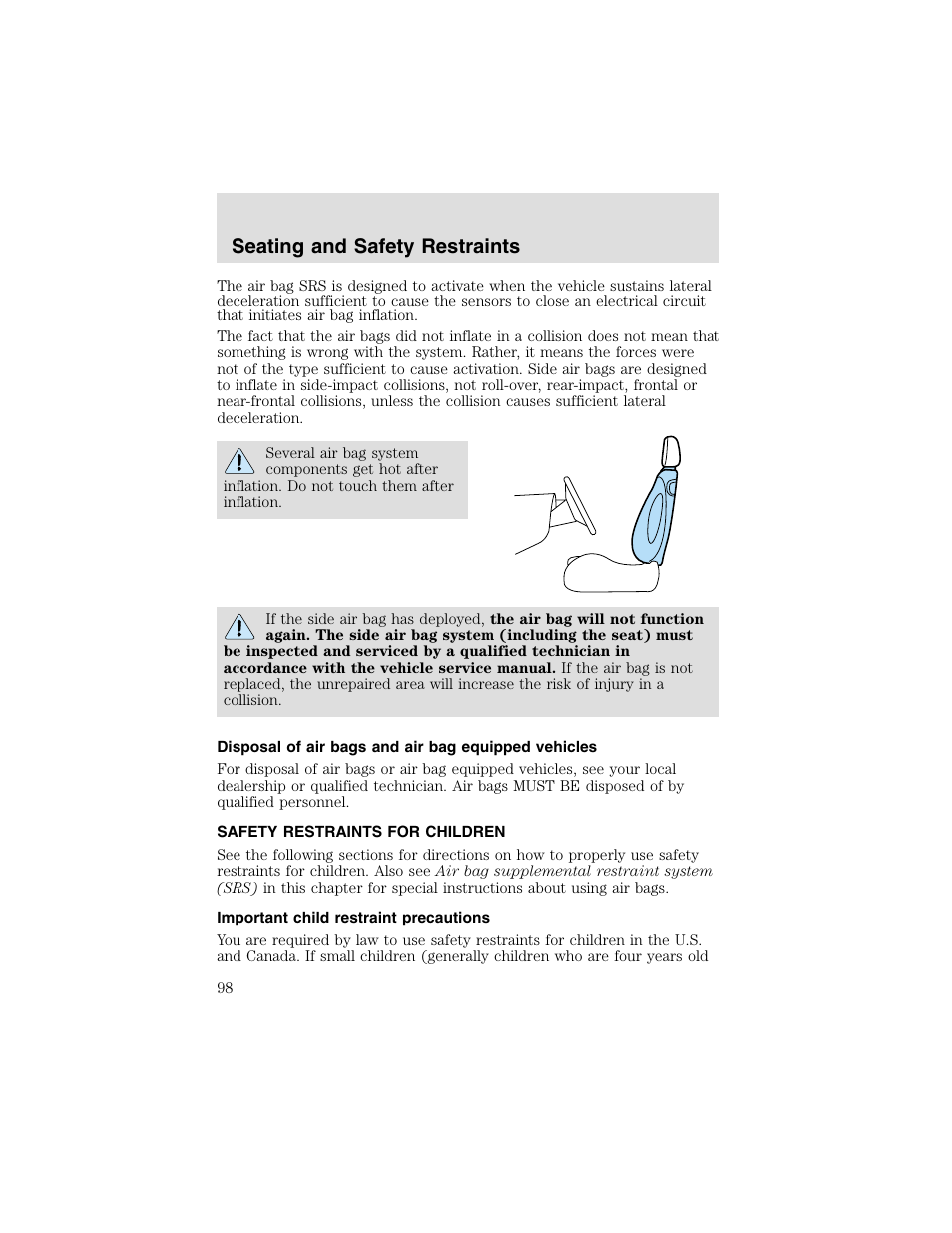 Seating and safety restraints | FORD 2003 Taurus v.2 User Manual | Page 98 / 216