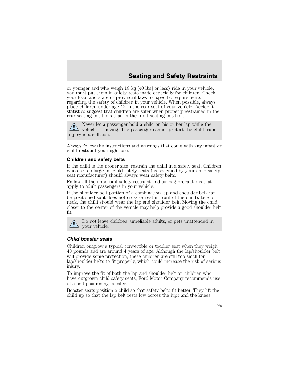 Seating and safety restraints | FORD 2003 Taurus v.2 User Manual | Page 99 / 216