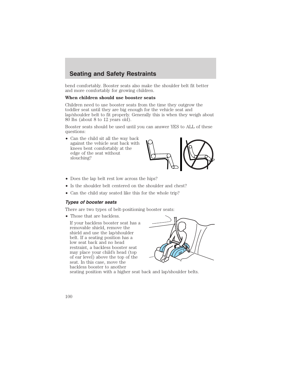 Seating and safety restraints | FORD 2003 Taurus v.3 User Manual | Page 100 / 216