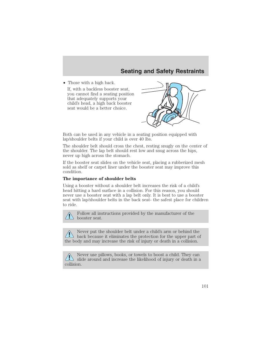 Seating and safety restraints | FORD 2003 Taurus v.3 User Manual | Page 101 / 216
