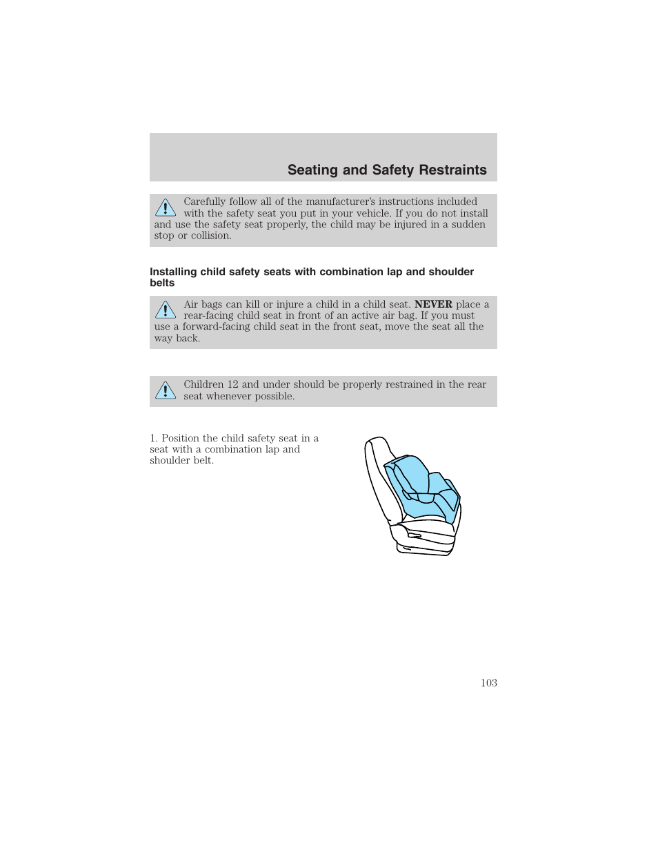 Seating and safety restraints | FORD 2003 Taurus v.3 User Manual | Page 103 / 216