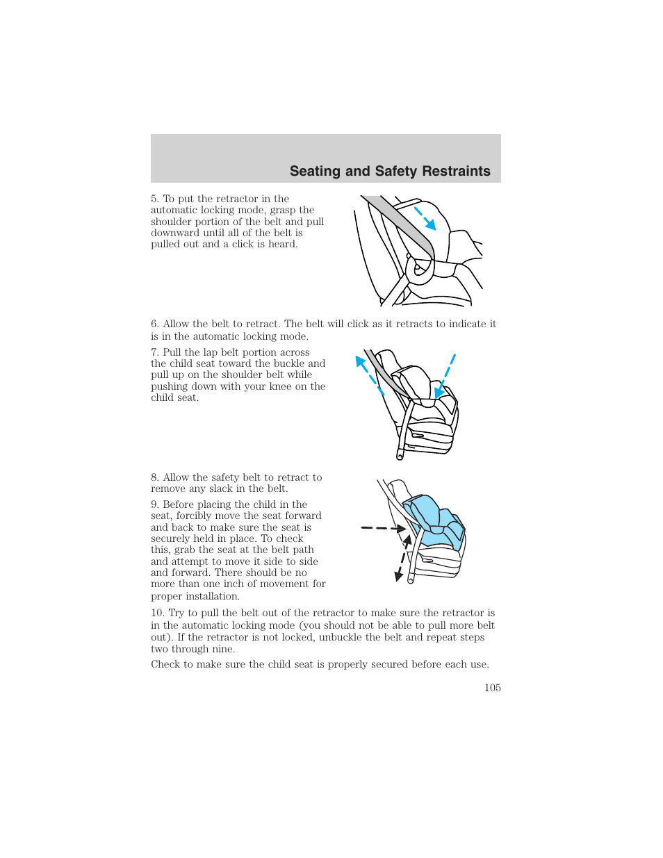 Seating and safety restraints | FORD 2003 Taurus v.3 User Manual | Page 105 / 216