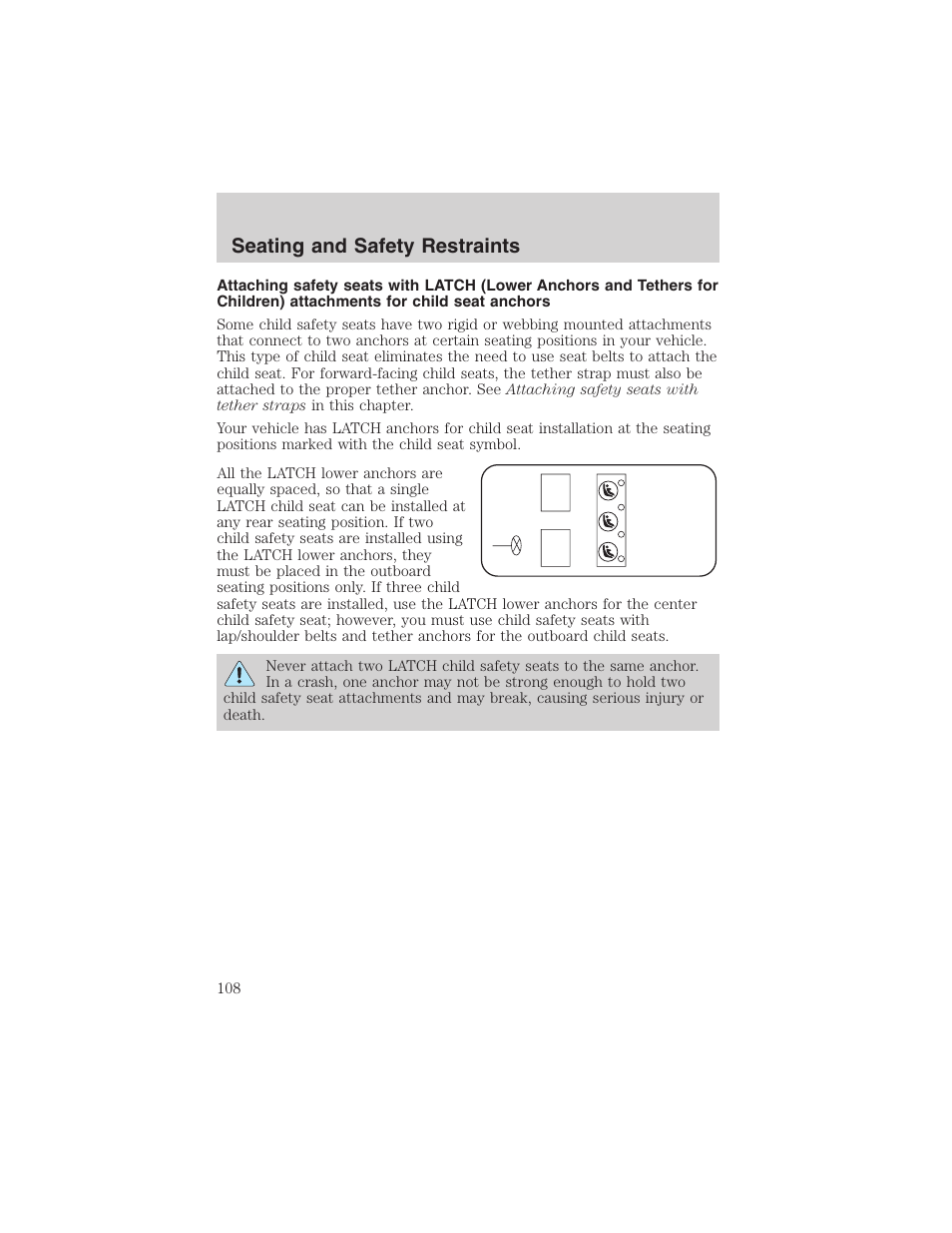 Seating and safety restraints | FORD 2003 Taurus v.3 User Manual | Page 108 / 216