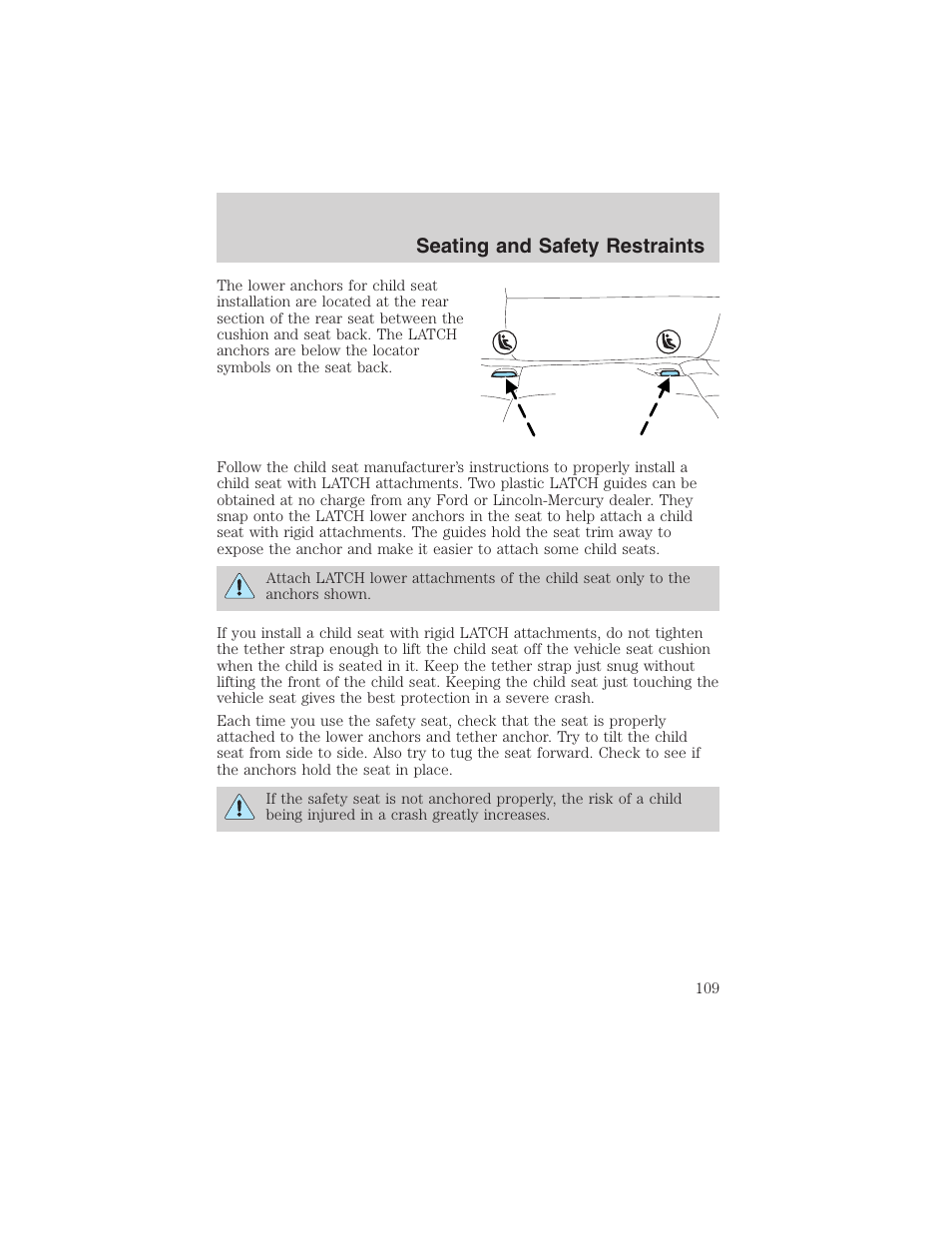 Seating and safety restraints | FORD 2003 Taurus v.3 User Manual | Page 109 / 216