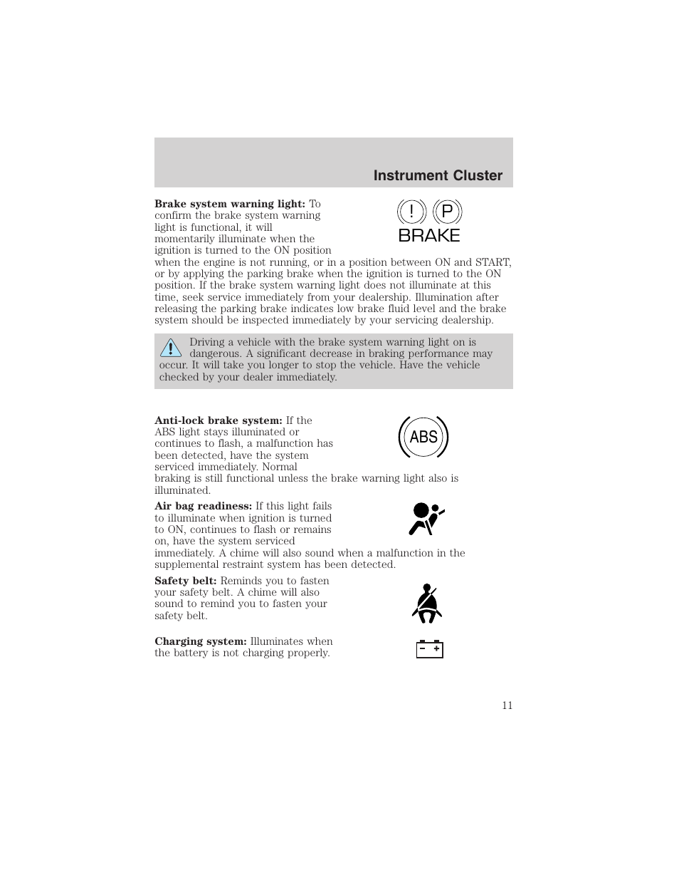 P! brake abs | FORD 2003 Taurus v.3 User Manual | Page 11 / 216