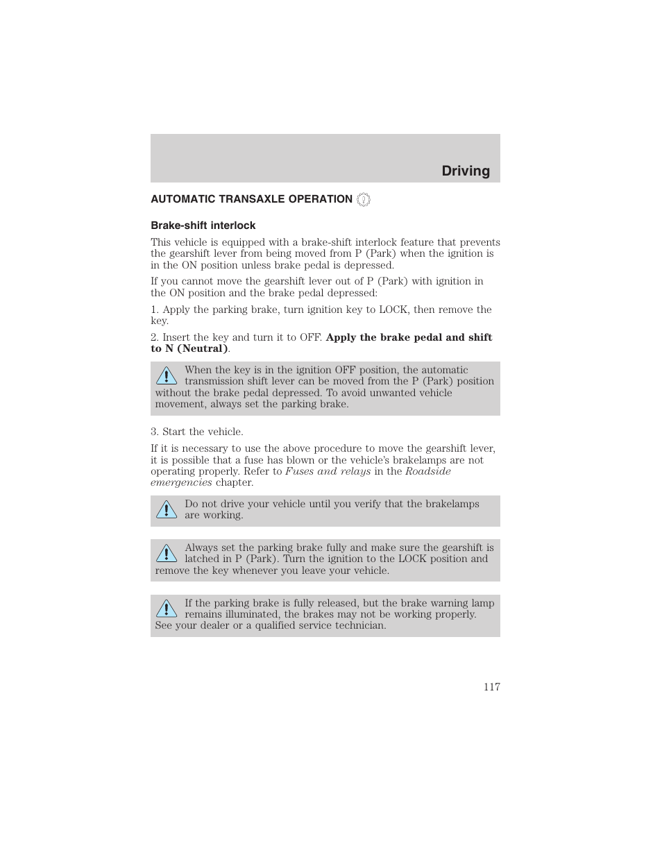 Driving | FORD 2003 Taurus v.3 User Manual | Page 117 / 216