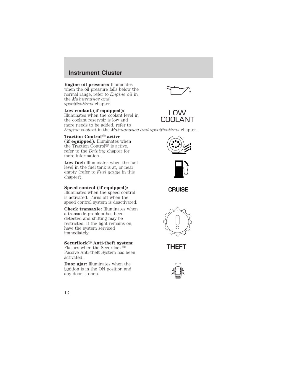 Instrument cluster | FORD 2003 Taurus v.3 User Manual | Page 12 / 216