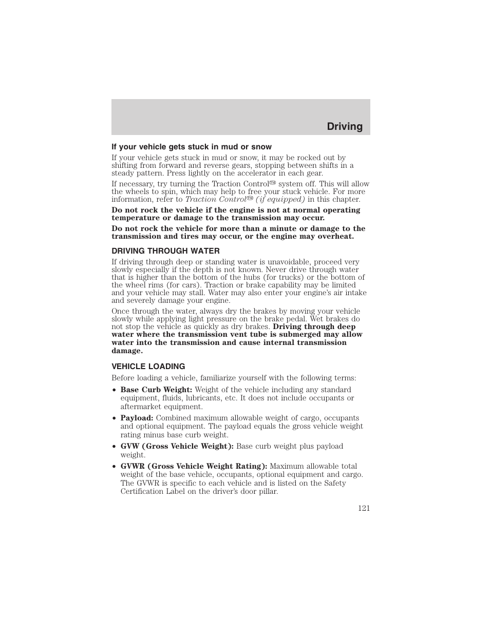 Driving | FORD 2003 Taurus v.3 User Manual | Page 121 / 216