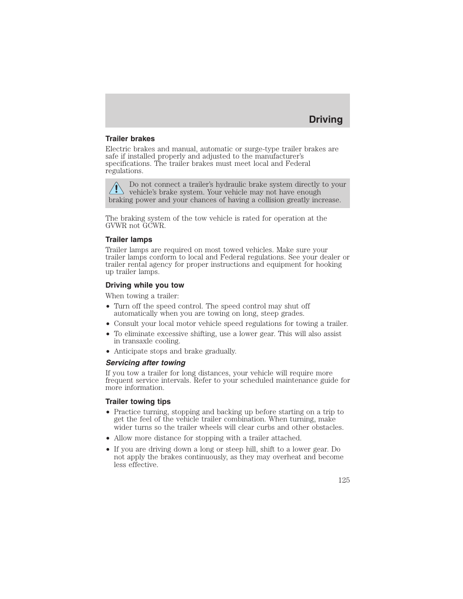 Driving | FORD 2003 Taurus v.3 User Manual | Page 125 / 216