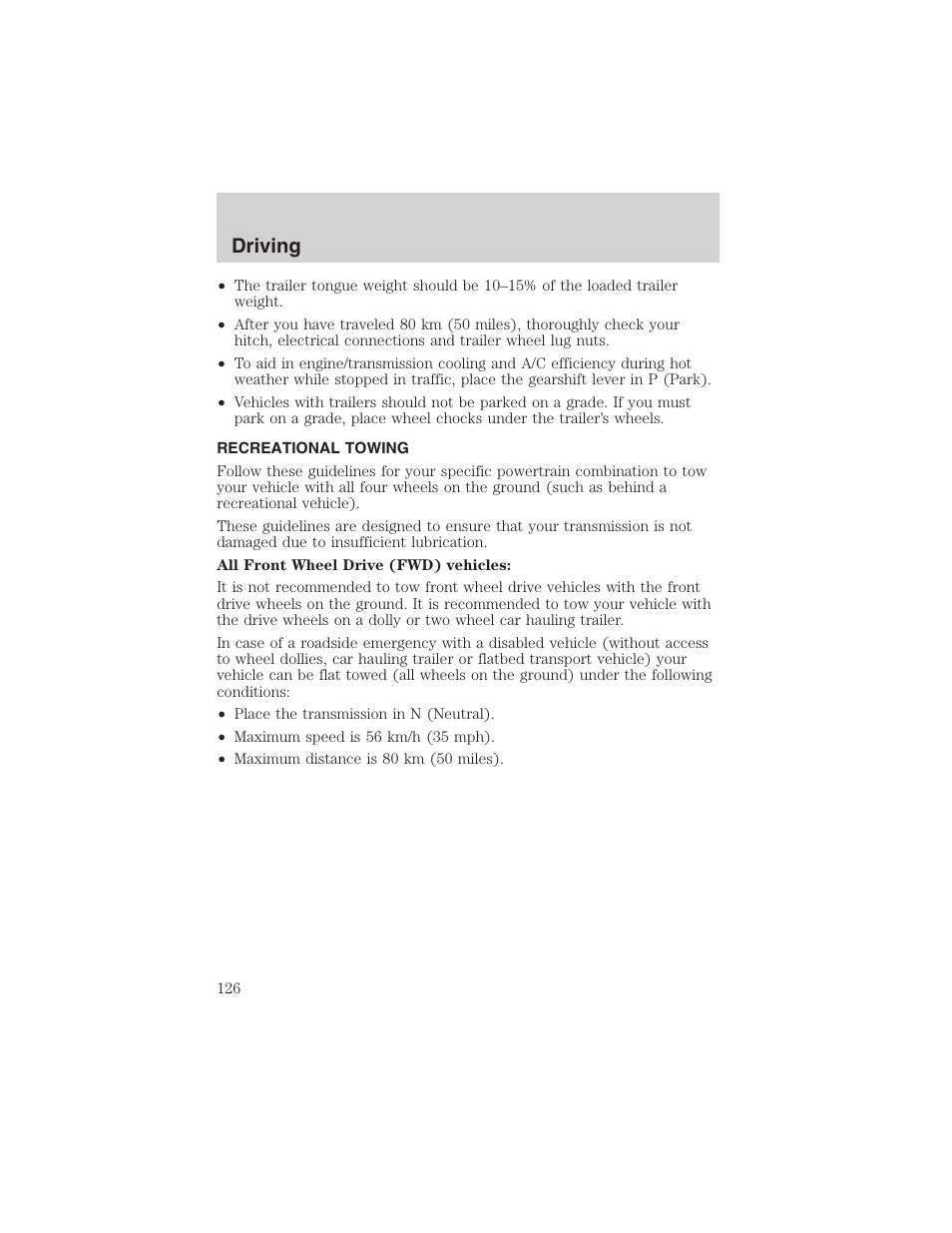 Driving | FORD 2003 Taurus v.3 User Manual | Page 126 / 216