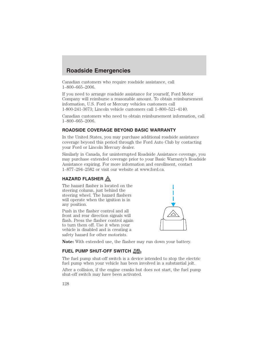 Roadside emergencies | FORD 2003 Taurus v.3 User Manual | Page 128 / 216