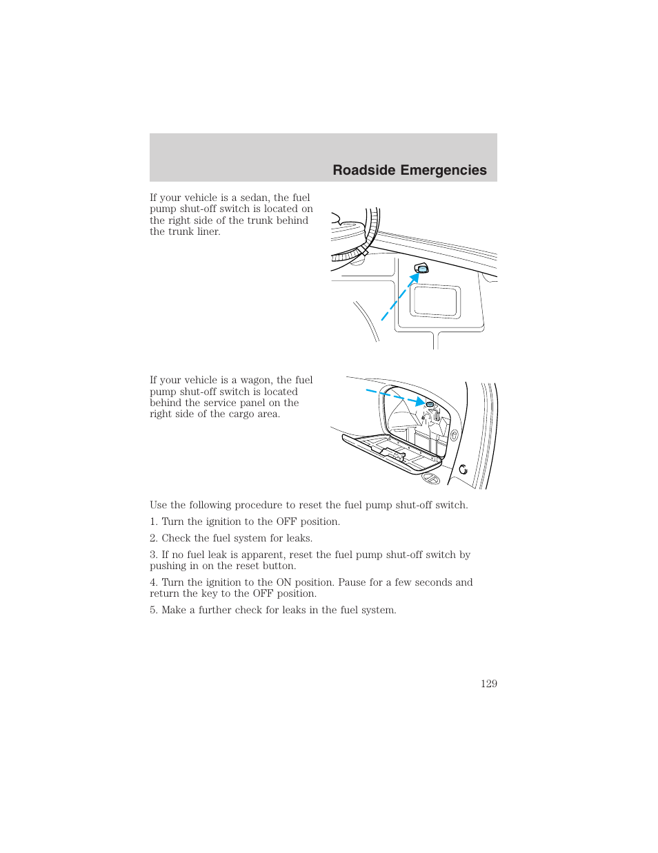 Roadside emergencies | FORD 2003 Taurus v.3 User Manual | Page 129 / 216