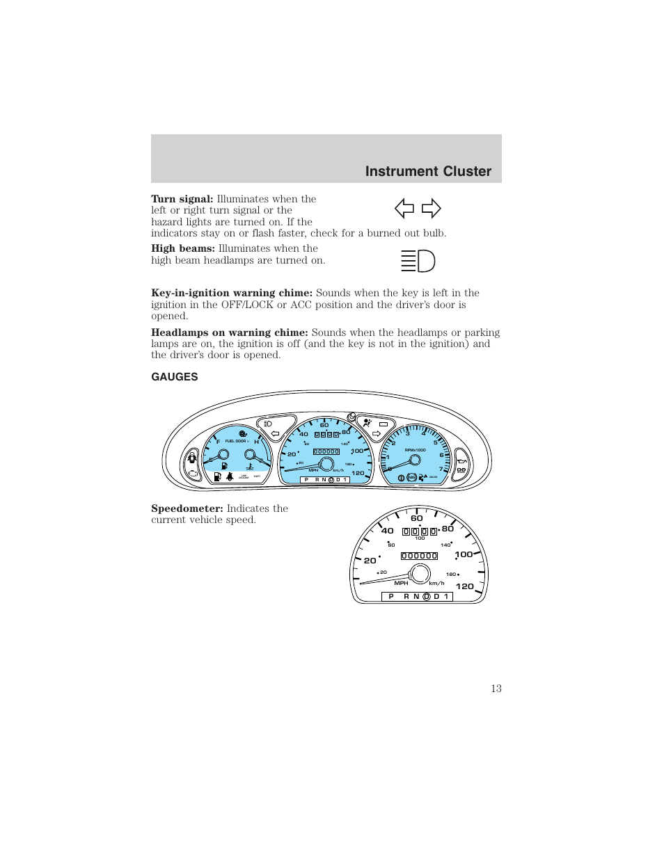 Instrument cluster | FORD 2003 Taurus v.3 User Manual | Page 13 / 216