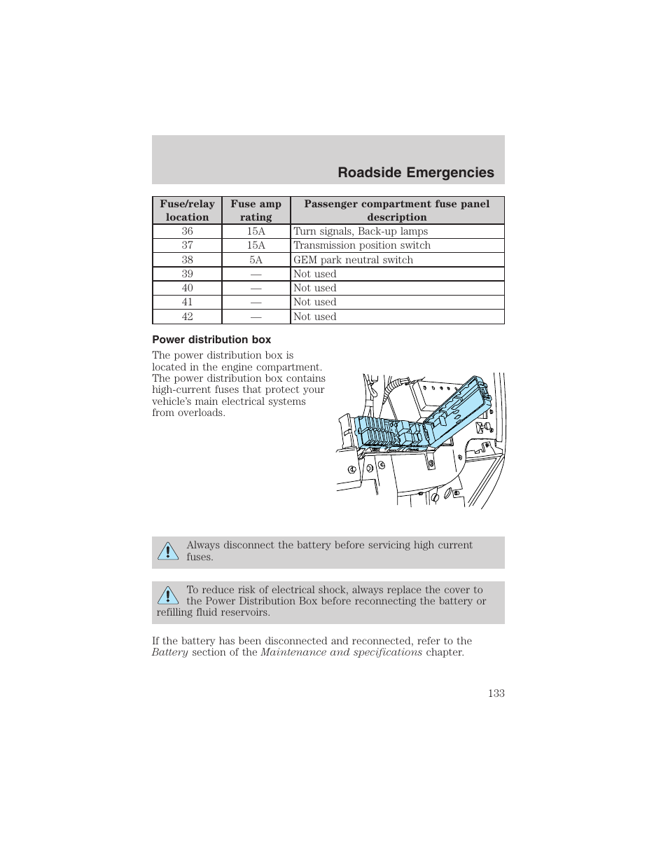 Roadside emergencies | FORD 2003 Taurus v.3 User Manual | Page 133 / 216