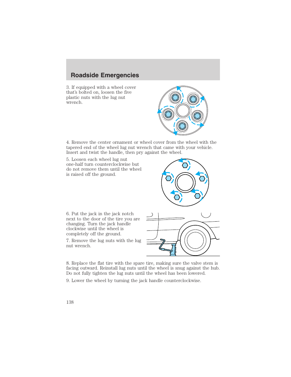 Roadside emergencies | FORD 2003 Taurus v.3 User Manual | Page 138 / 216