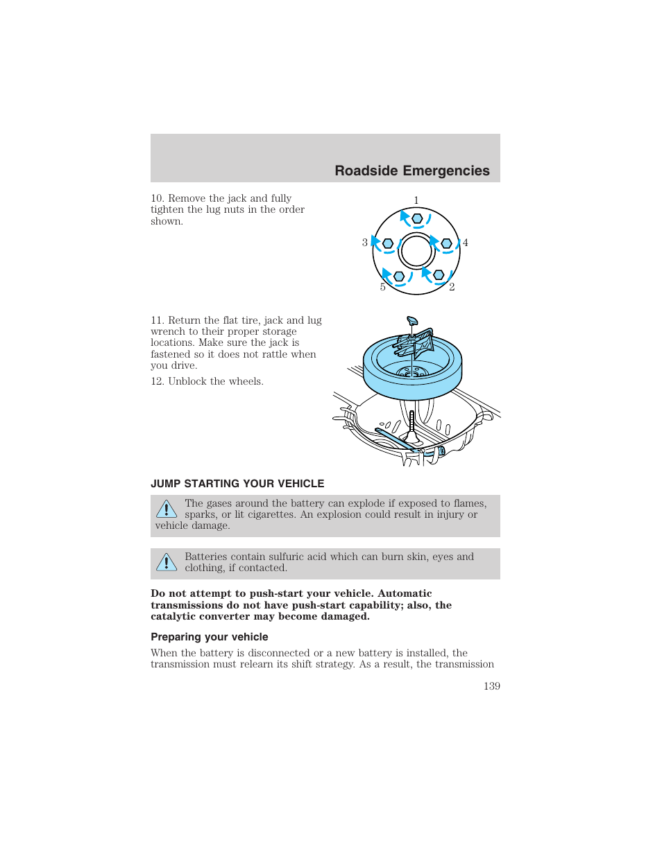 Roadside emergencies | FORD 2003 Taurus v.3 User Manual | Page 139 / 216