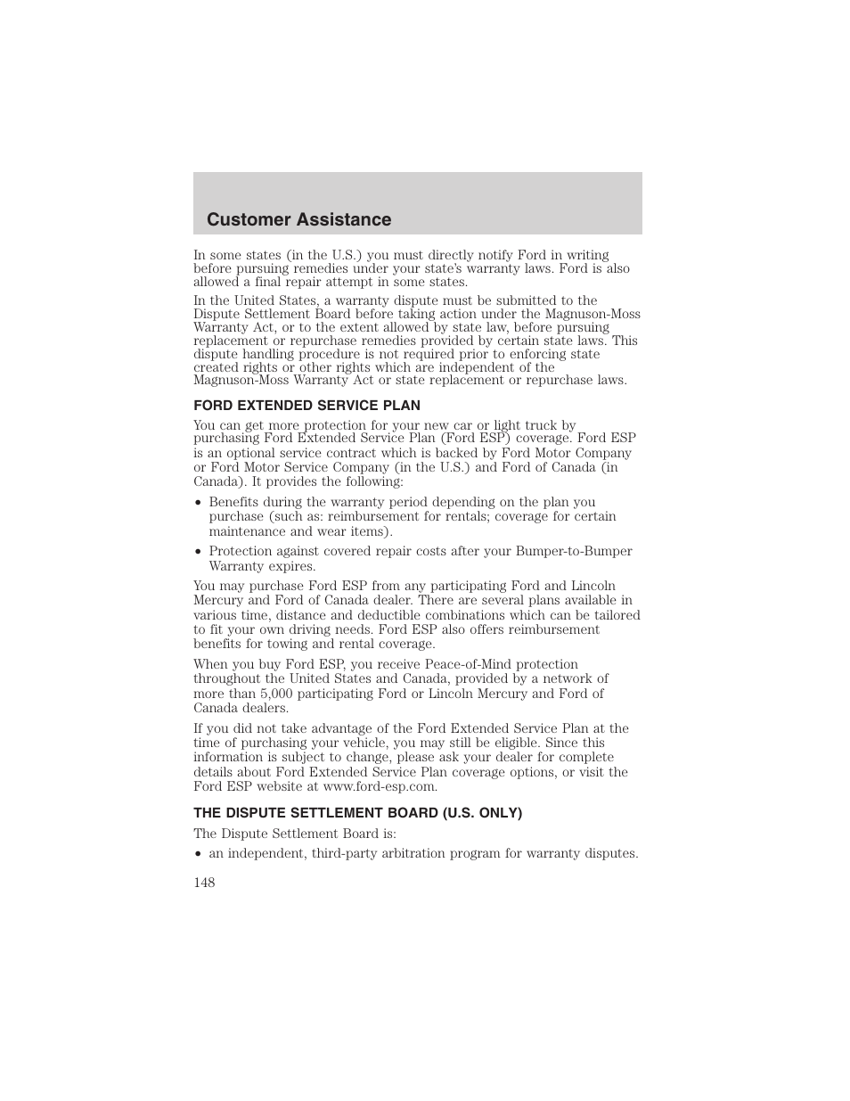 Customer assistance | FORD 2003 Taurus v.3 User Manual | Page 148 / 216