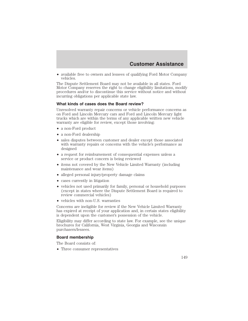 Customer assistance | FORD 2003 Taurus v.3 User Manual | Page 149 / 216