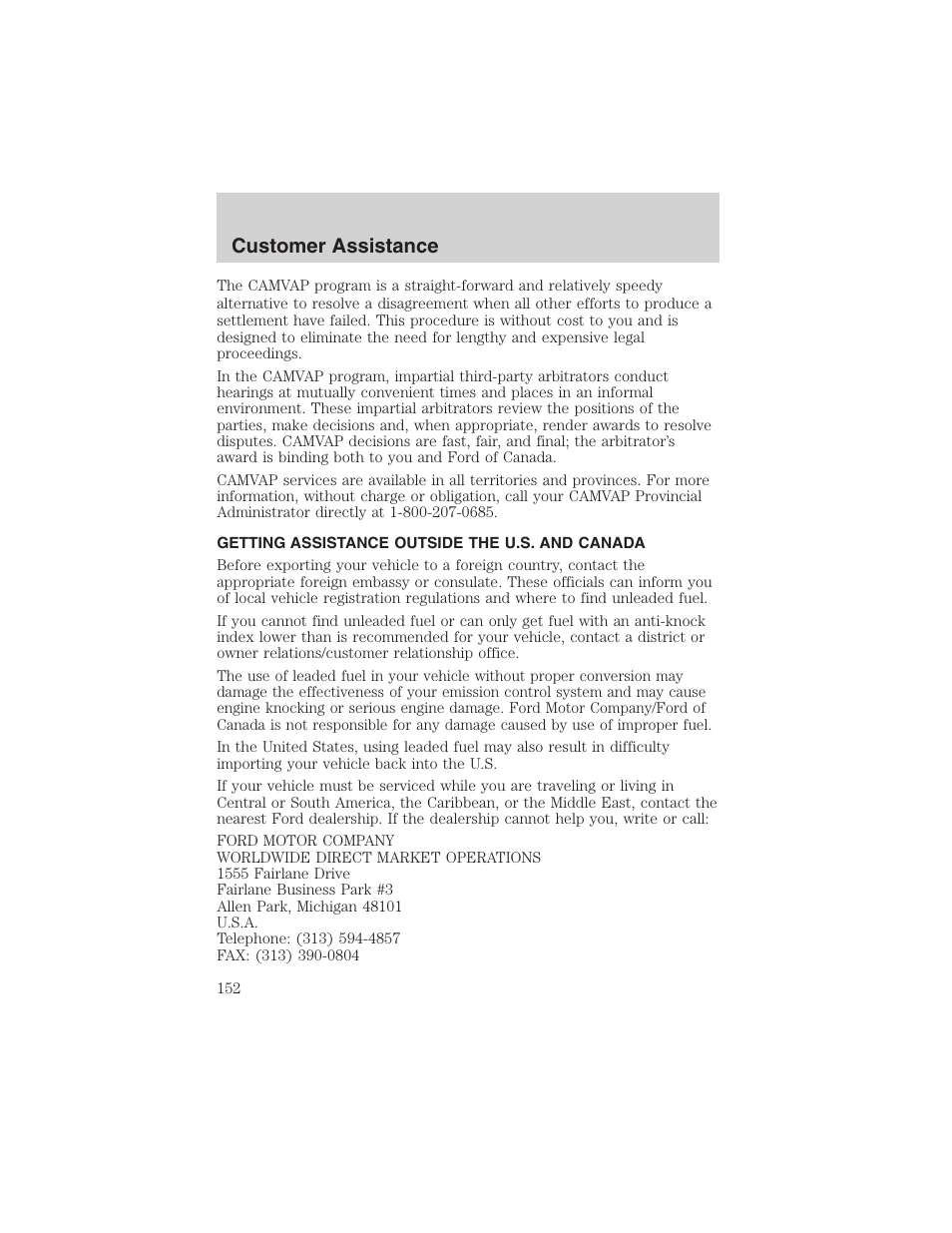 Customer assistance | FORD 2003 Taurus v.3 User Manual | Page 152 / 216