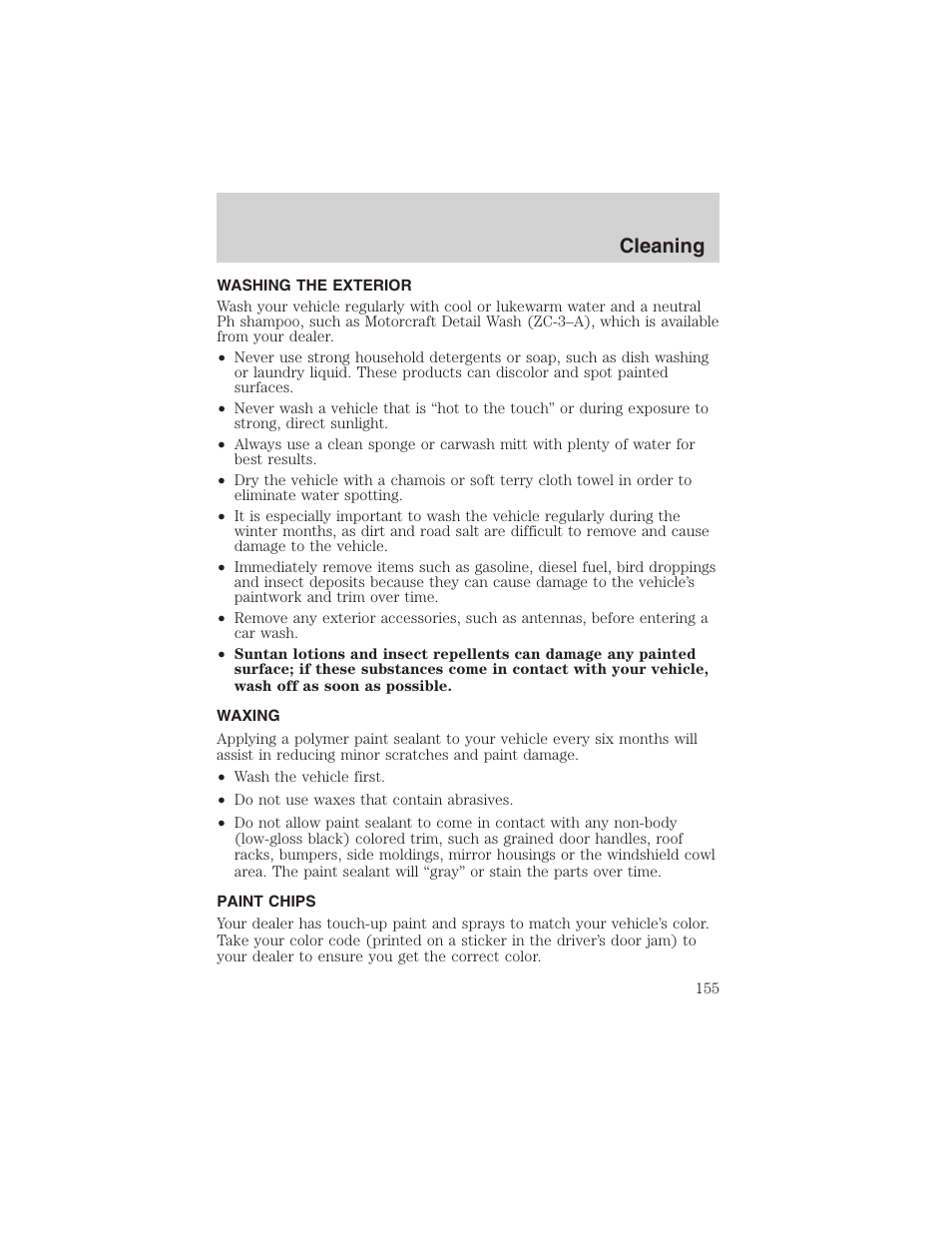 Cleaning | FORD 2003 Taurus v.3 User Manual | Page 155 / 216