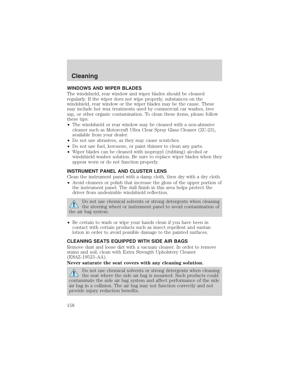 Cleaning | FORD 2003 Taurus v.3 User Manual | Page 158 / 216