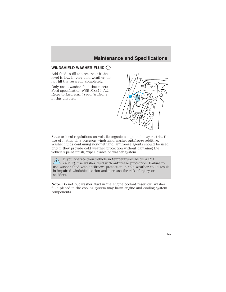 Maintenance and specifications | FORD 2003 Taurus v.3 User Manual | Page 165 / 216